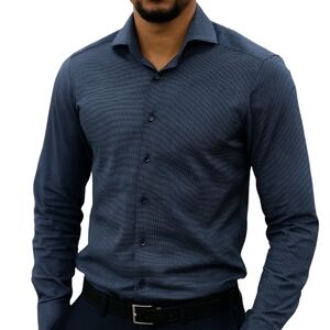 Eton Men's 39/15.5 Slim Navy Pattern Long Sleeve Button Up Dress Shirt